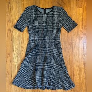 Theory Womens Black Gray Plaid Nikay Fit Flare Dress 8
